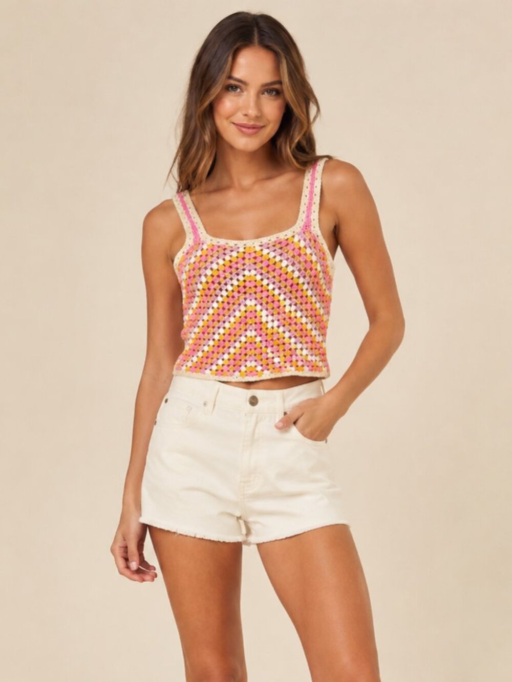A152 • Pastel Crochet Stripe Tank Top